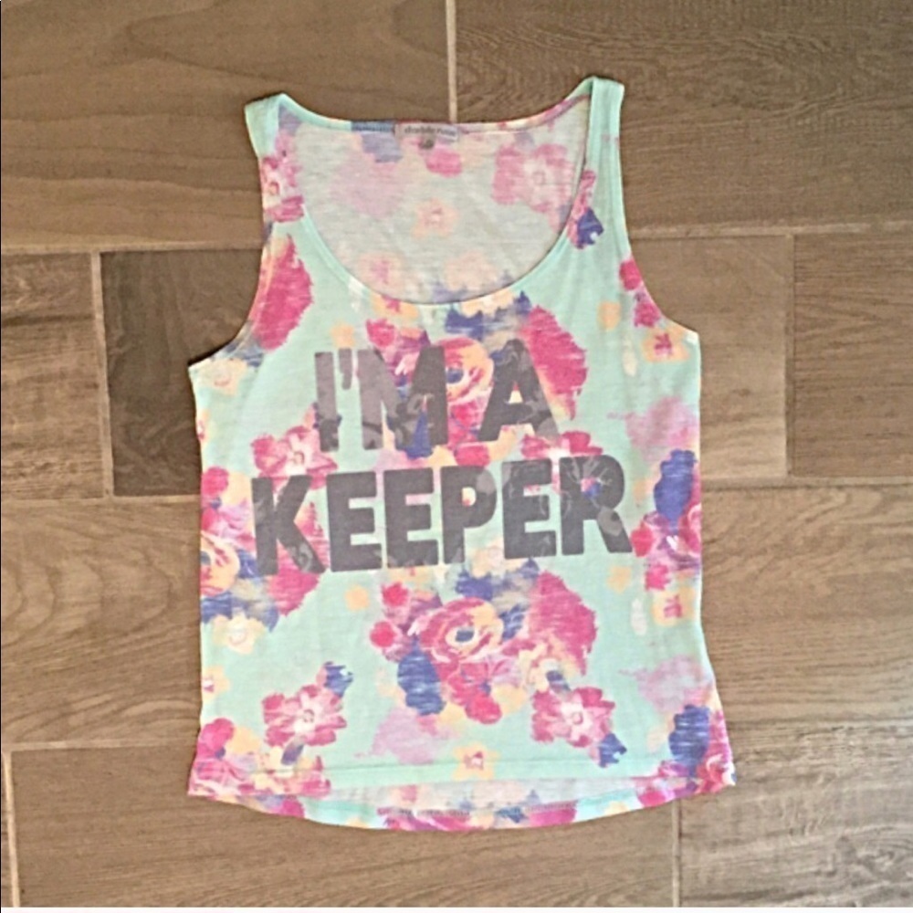 I’M A KEEPER floral high low tank top scoop neck colorful